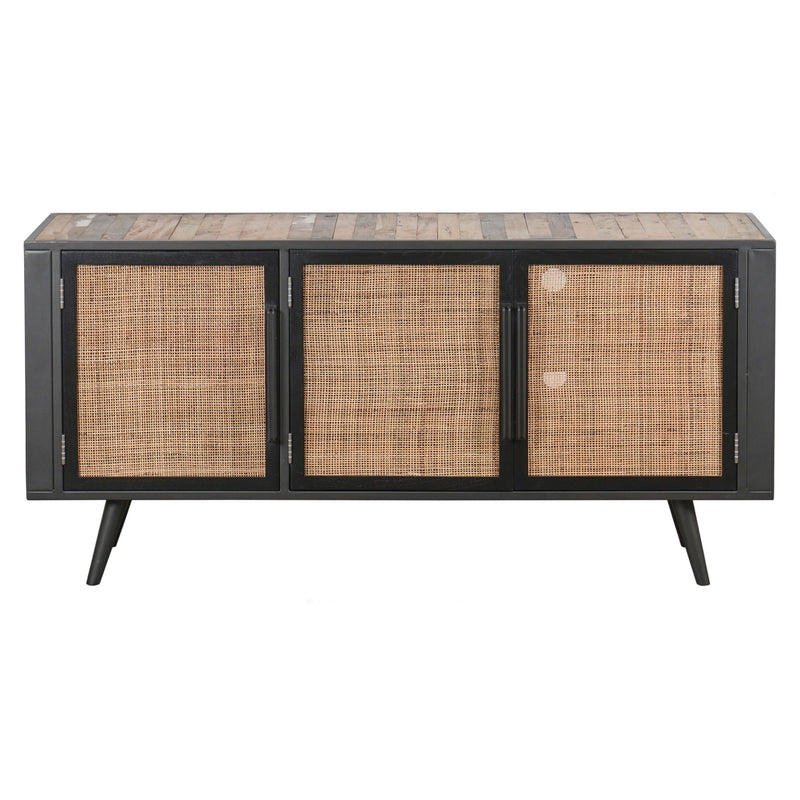 Rustic Black Natural and Rattan Media Cabinet with Three Doors By Homeroots | TV Stands | Modishstore
