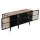 Rustic Black Natural and Rattan Media Cabinet with Three Doors By Homeroots | TV Stands | Modishstore - 3