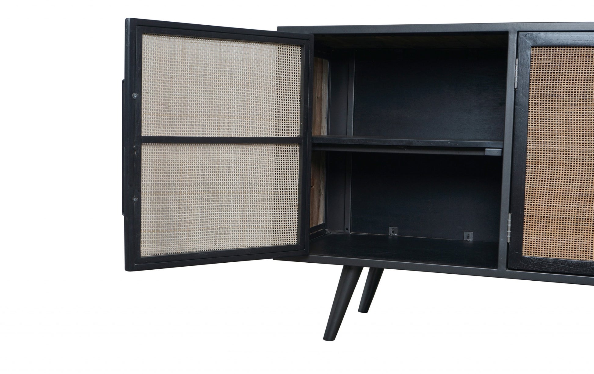 Rustic Black Natural and Rattan Media Cabinet with Three Doors By Homeroots | TV Stands | Modishstore - 6