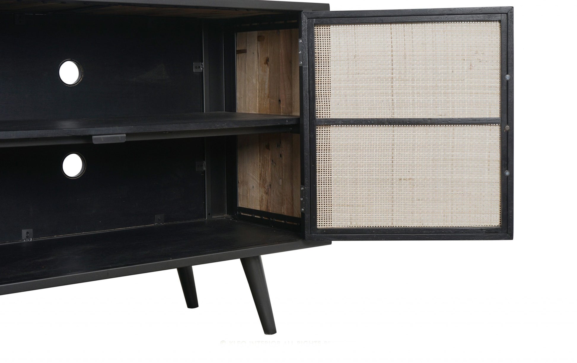 Rustic Black Natural and Rattan Media Cabinet with Three Doors By Homeroots | TV Stands | Modishstore - 7