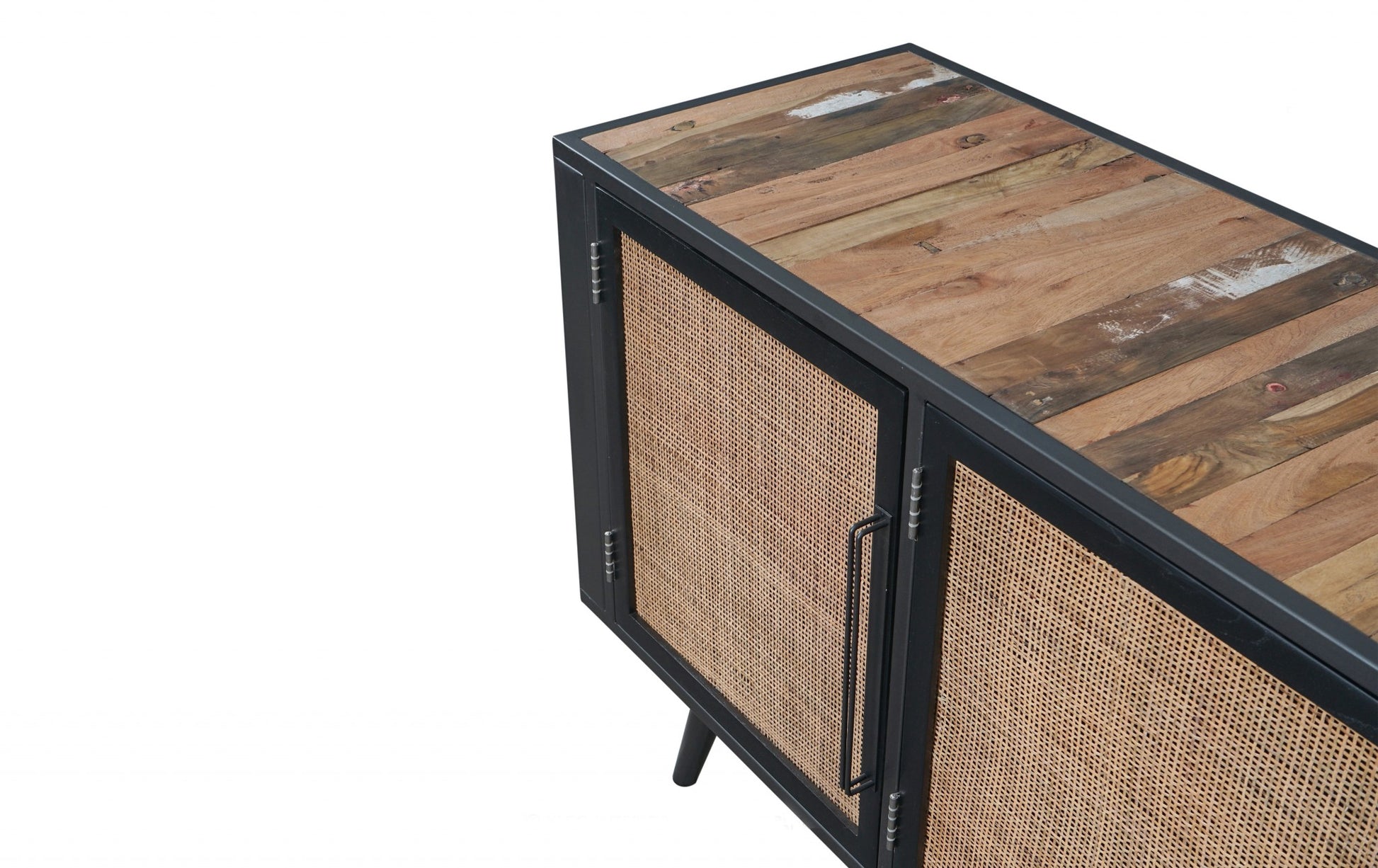 Rustic Black Natural and Rattan Media Cabinet with Three Doors By Homeroots | TV Stands | Modishstore - 8