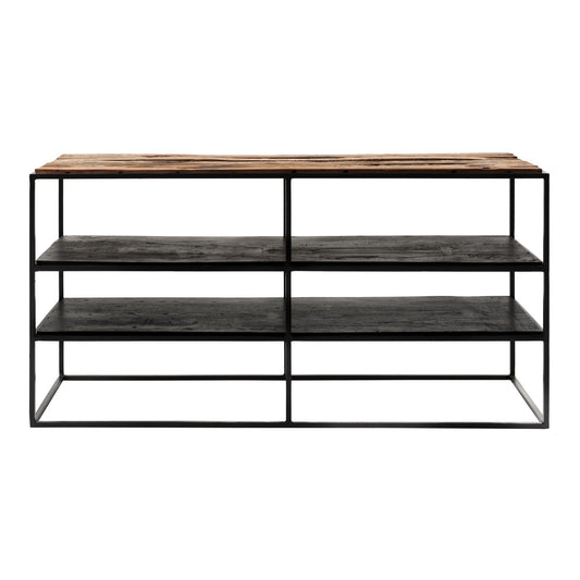 44" Modern Rustic Wood and Black Metal Open TV Stand By Homeroots | TV Stands | Modishstore