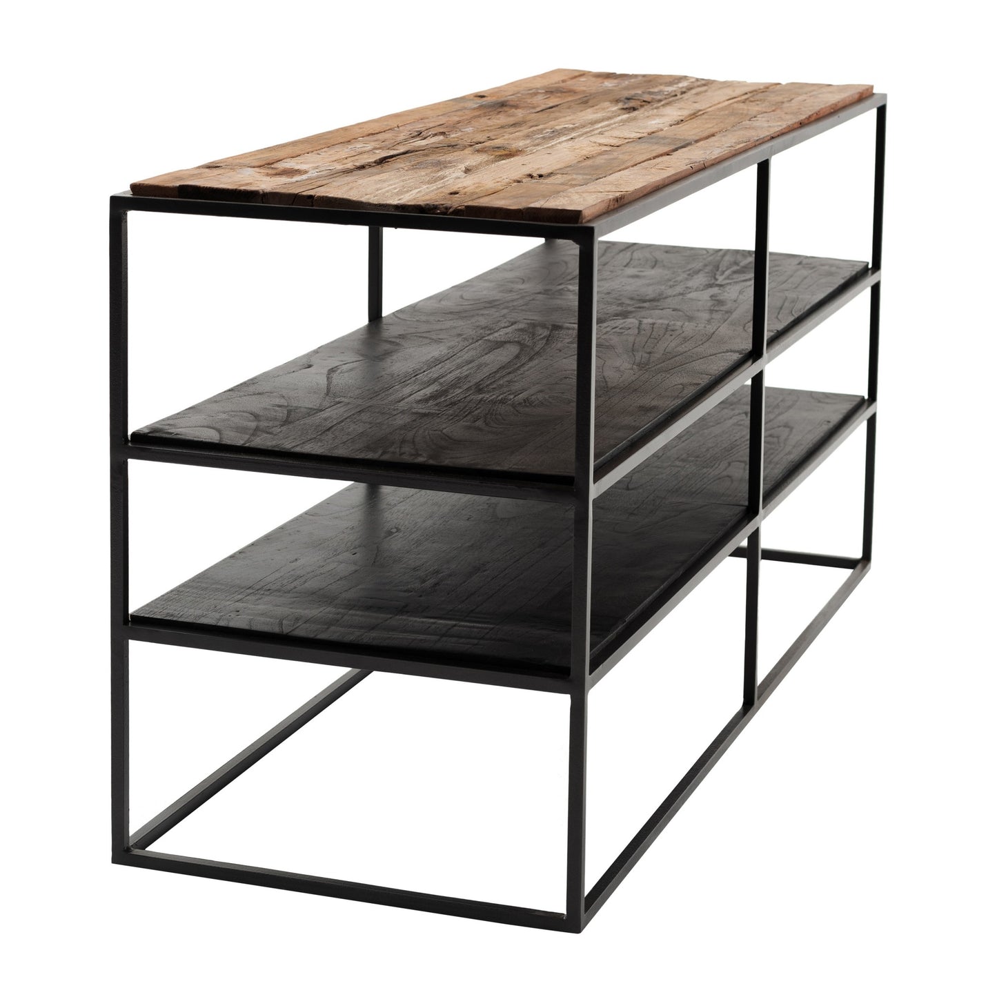 44" Modern Rustic Wood and Black Metal Open TV Stand By Homeroots