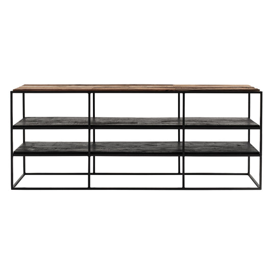 55" Modern Rustic Wood and Black Metal Open TV Stand By Homeroots