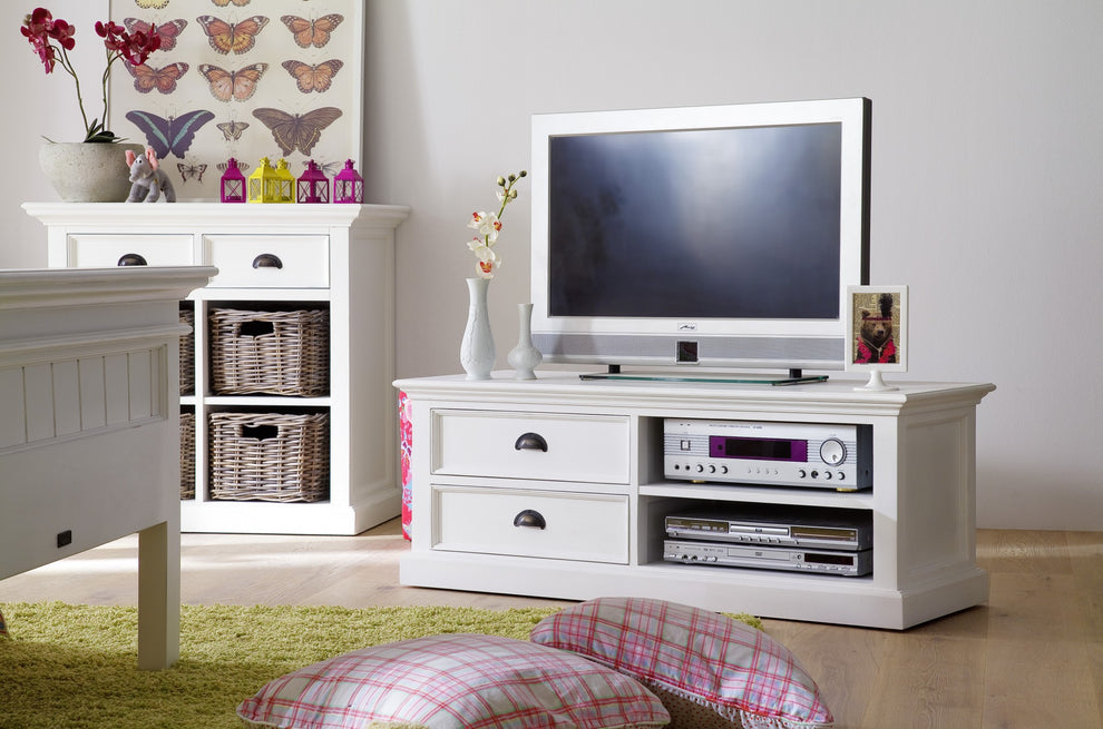 47" Classic White Entertainment Unit with Two Drawers By Homeroots | TV Stands | Modishstore - 7