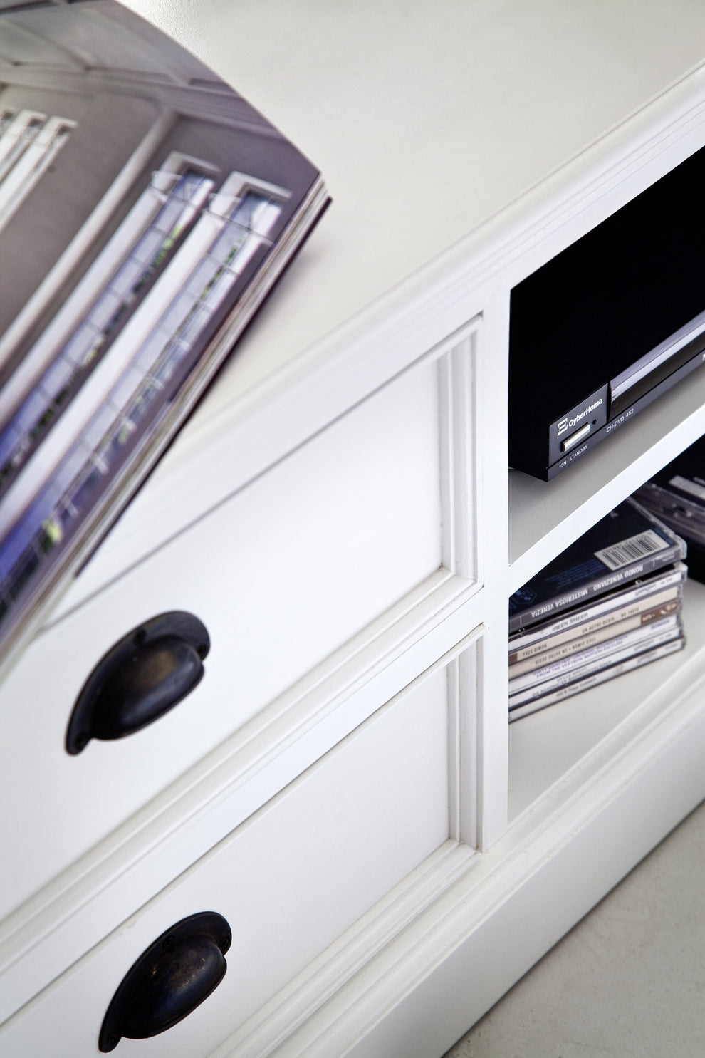 71" Classic White Entertainment Unit with Two Drawers By Homeroots | TV Stands | Modishstore - 9