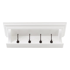 Classic White Wood Wide Four Hook Hanging Coat Rack By Homeroots