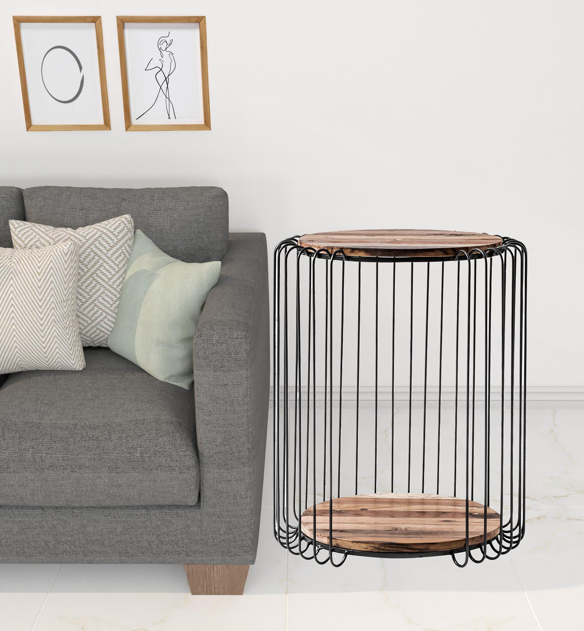 24" Modern Black and Rustic Brown Round End Table By Homeroots | End Tables | Modishstore