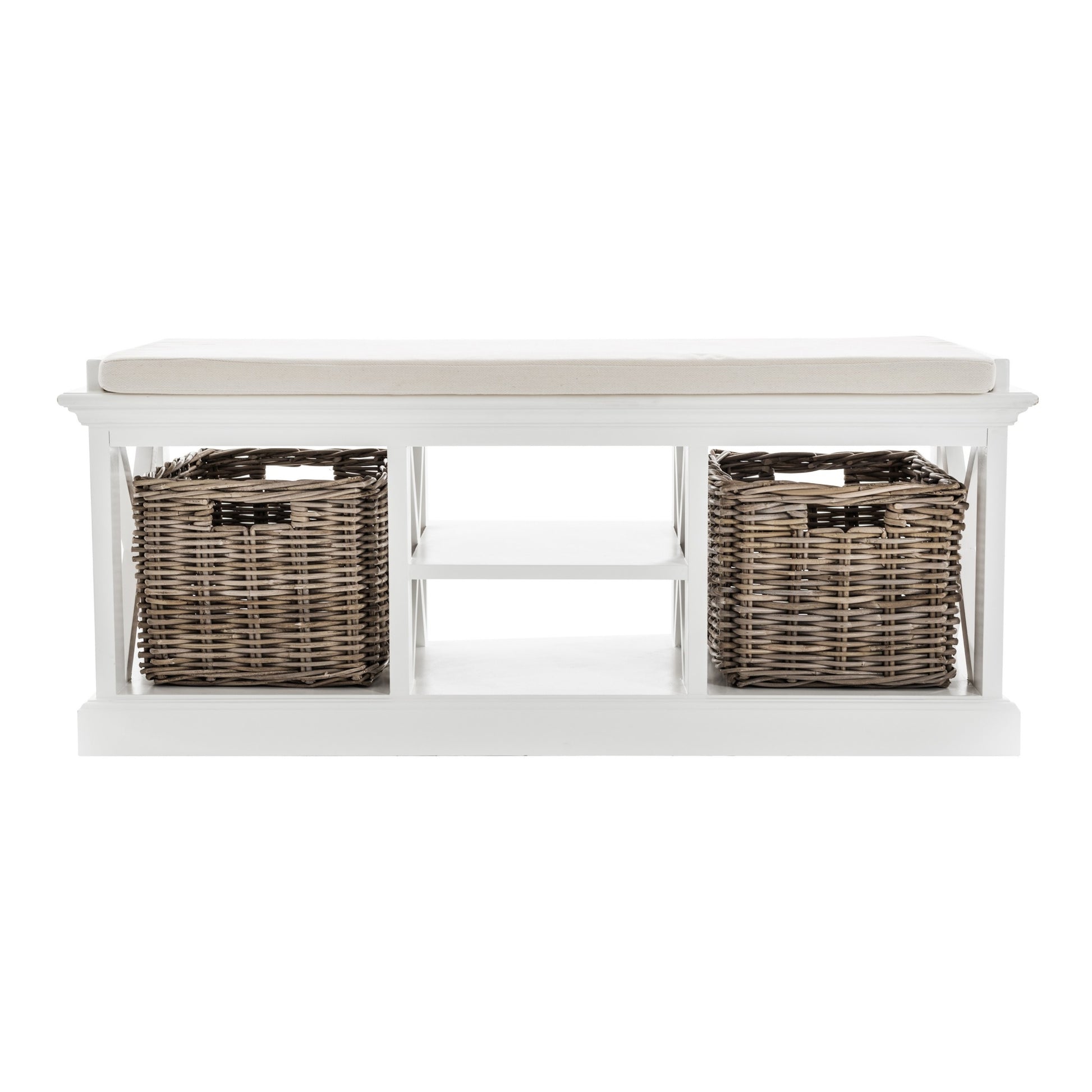 Classic White Bench and Basket Set By Homeroots | Benches | Modishstore