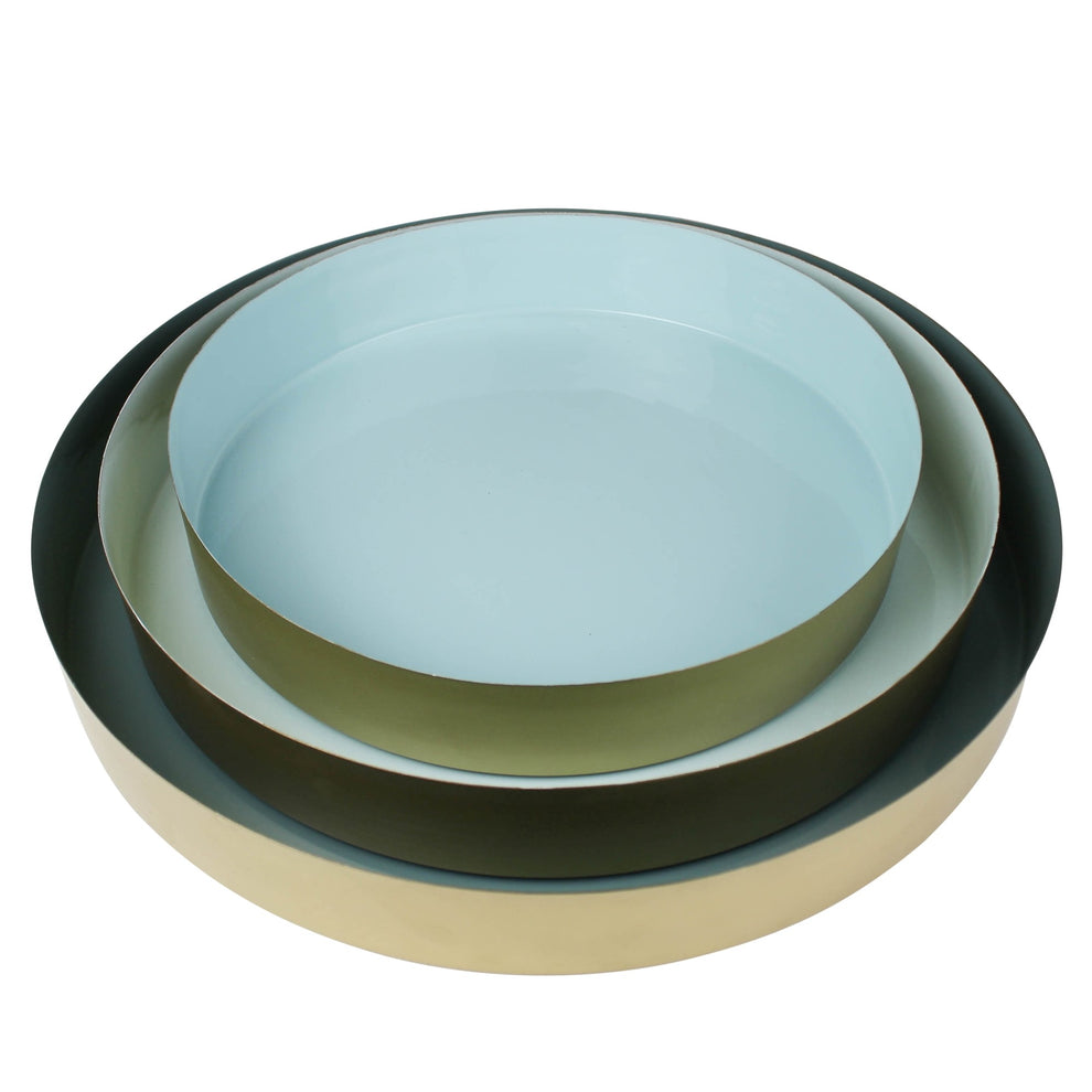 Set Of Three Gold And Blue Round Trays By Homeroots | Trays | Modishstore