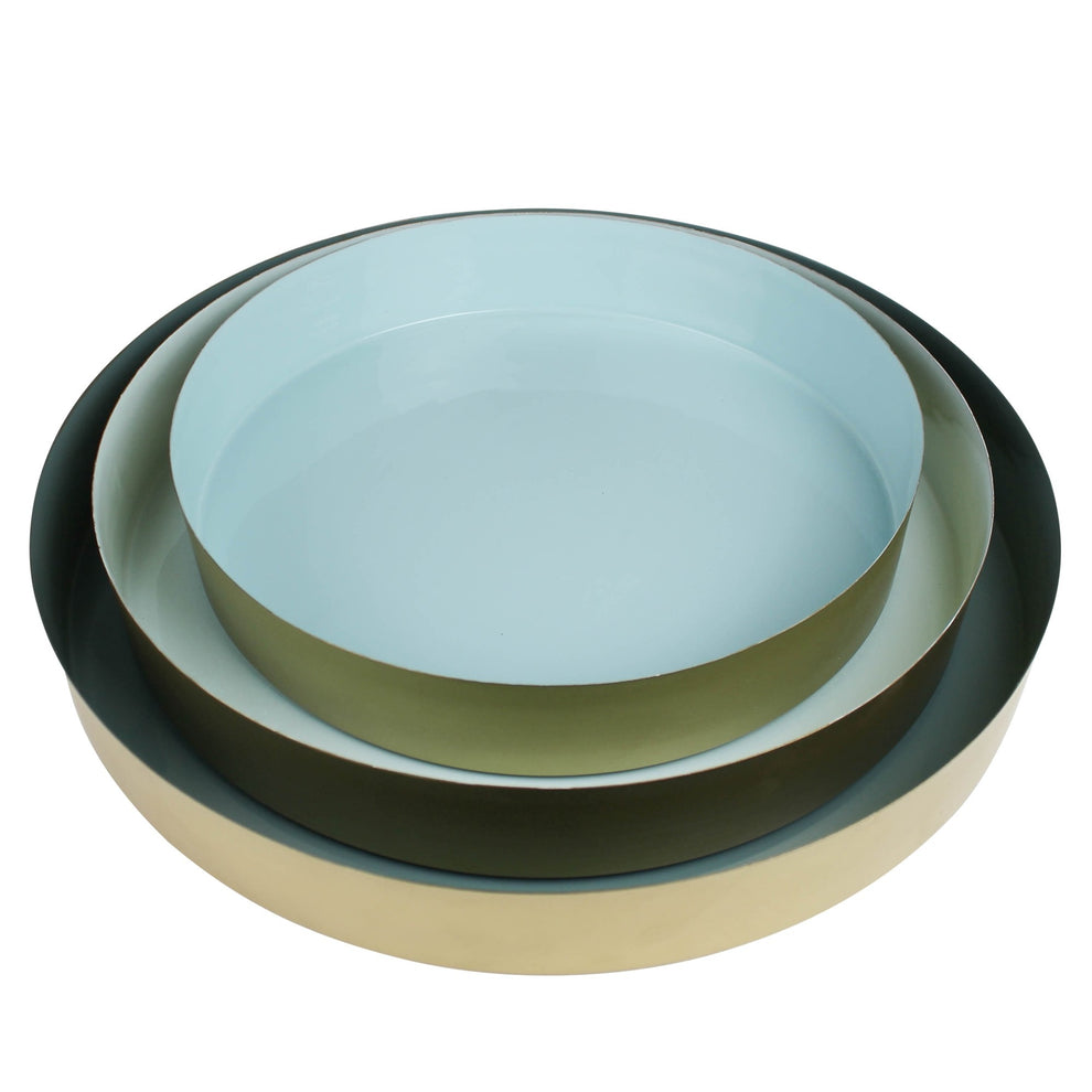 Set Of Three Gold And Blue Round Trays By Homeroots | Trays | Modishstore - 2