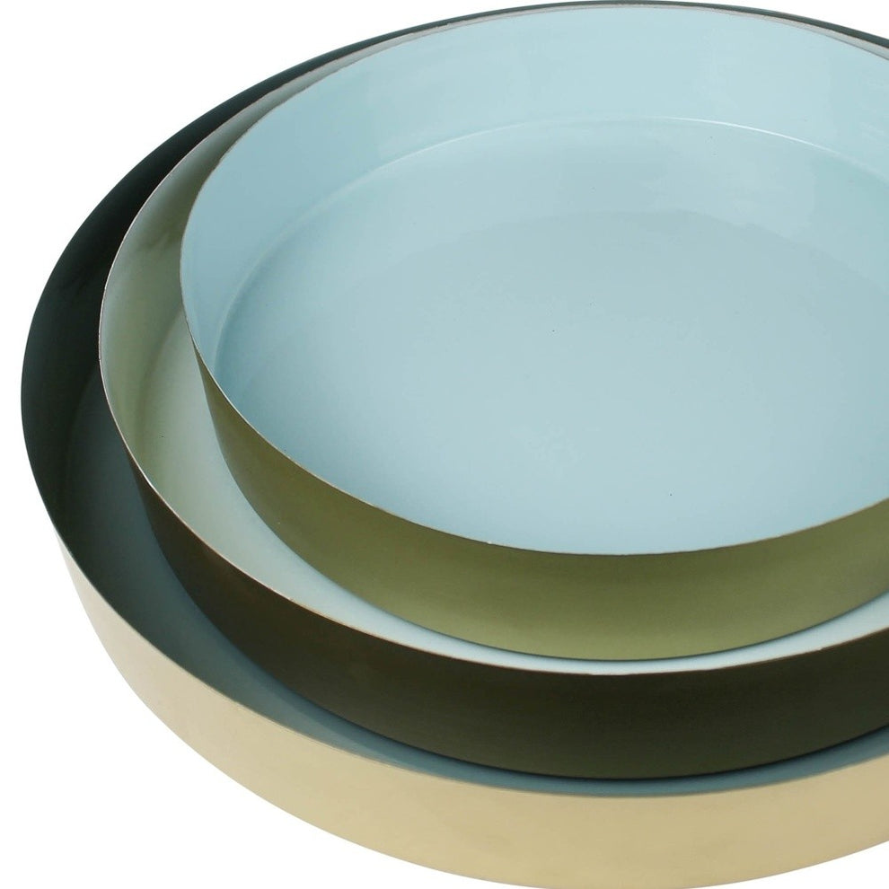 Set Of Three Gold And Blue Round Trays By Homeroots | Trays | Modishstore - 3
