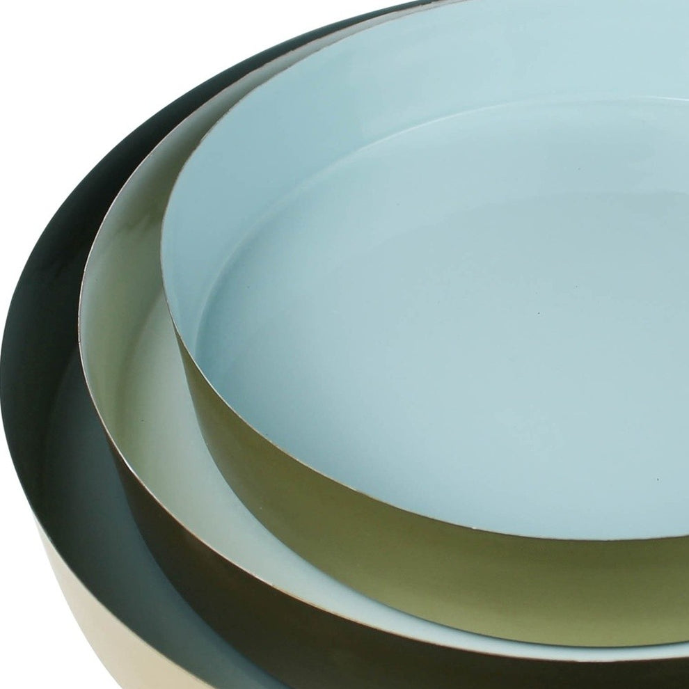 Set Of Three Gold And Blue Round Trays By Homeroots | Trays | Modishstore - 4