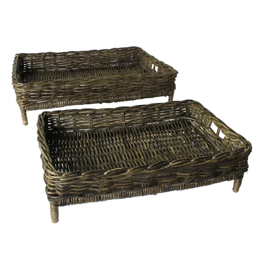 Set Of Two Brown Rattan Trays By Homeroots | Trays | Modishstore