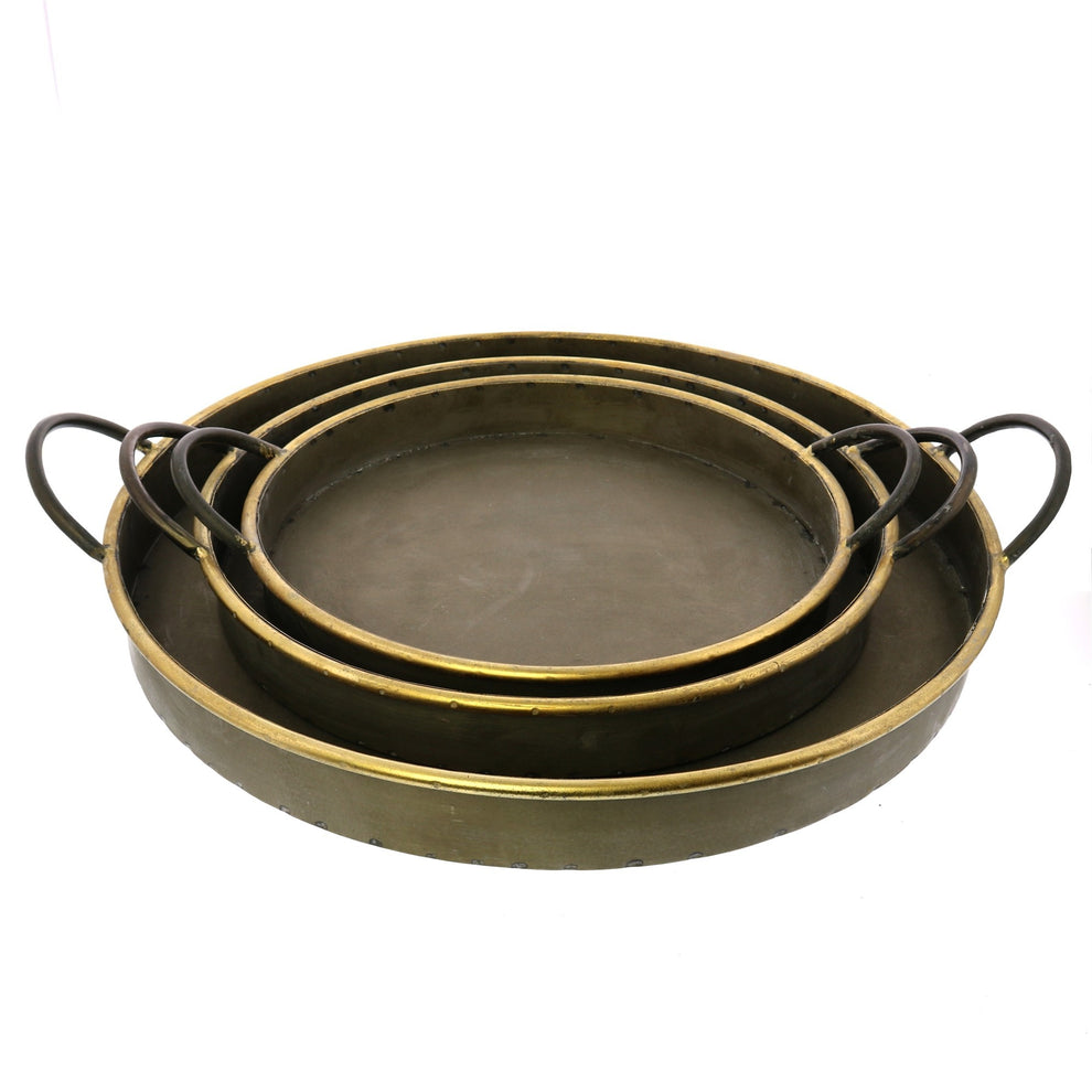 Set Of Three Gold Metal Round Trays By Homeroots | Trays | Modishstore - 2