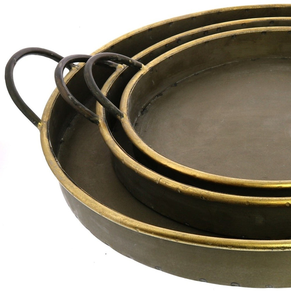 Set Of Three Gold Metal Round Trays By Homeroots | Trays | Modishstore - 3