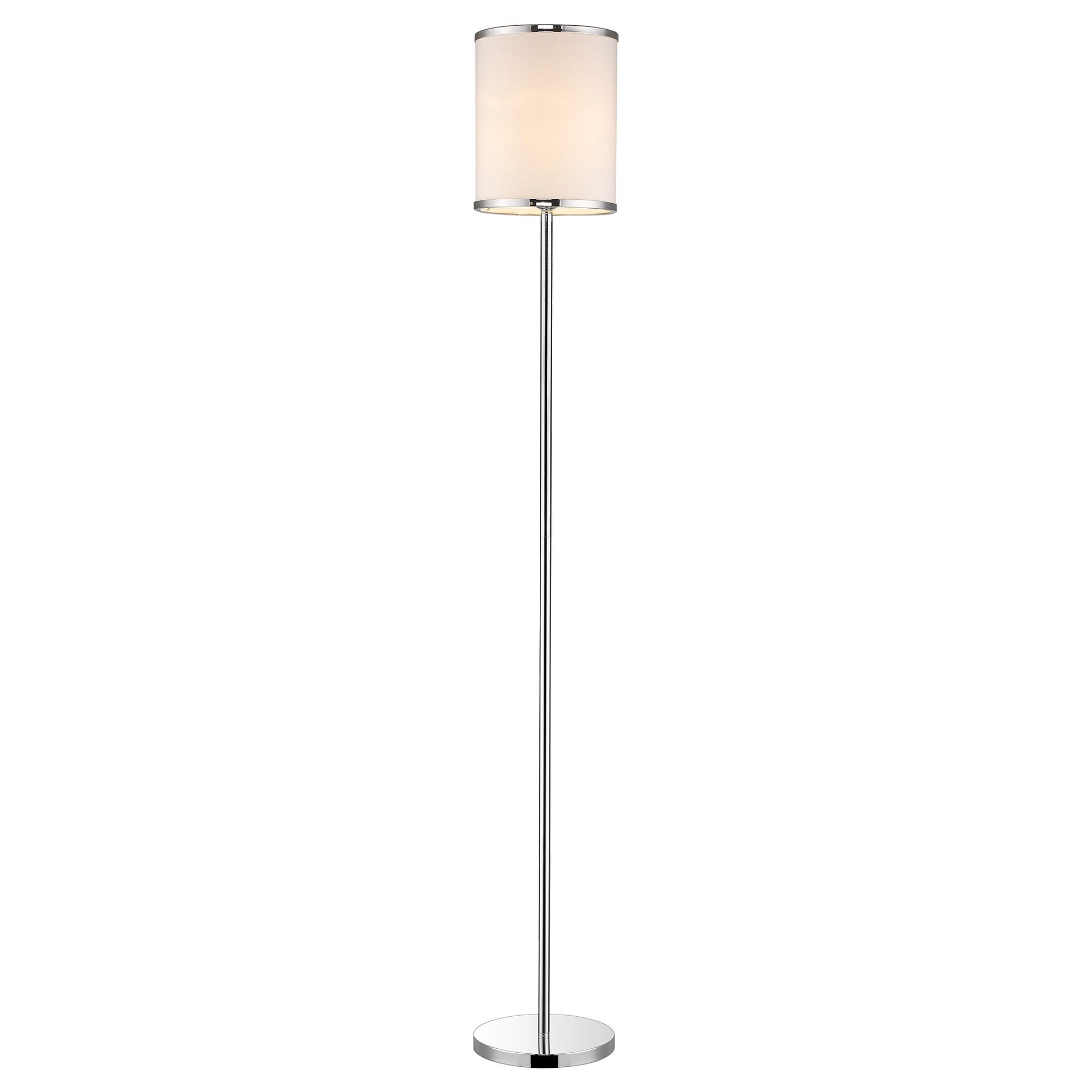 Lux II 1-Light Polished Chrome Floor Lamp With Metal Trimmed Off White Shantung Shade By Homeroots | Floor Lamps | Modishstore - 2