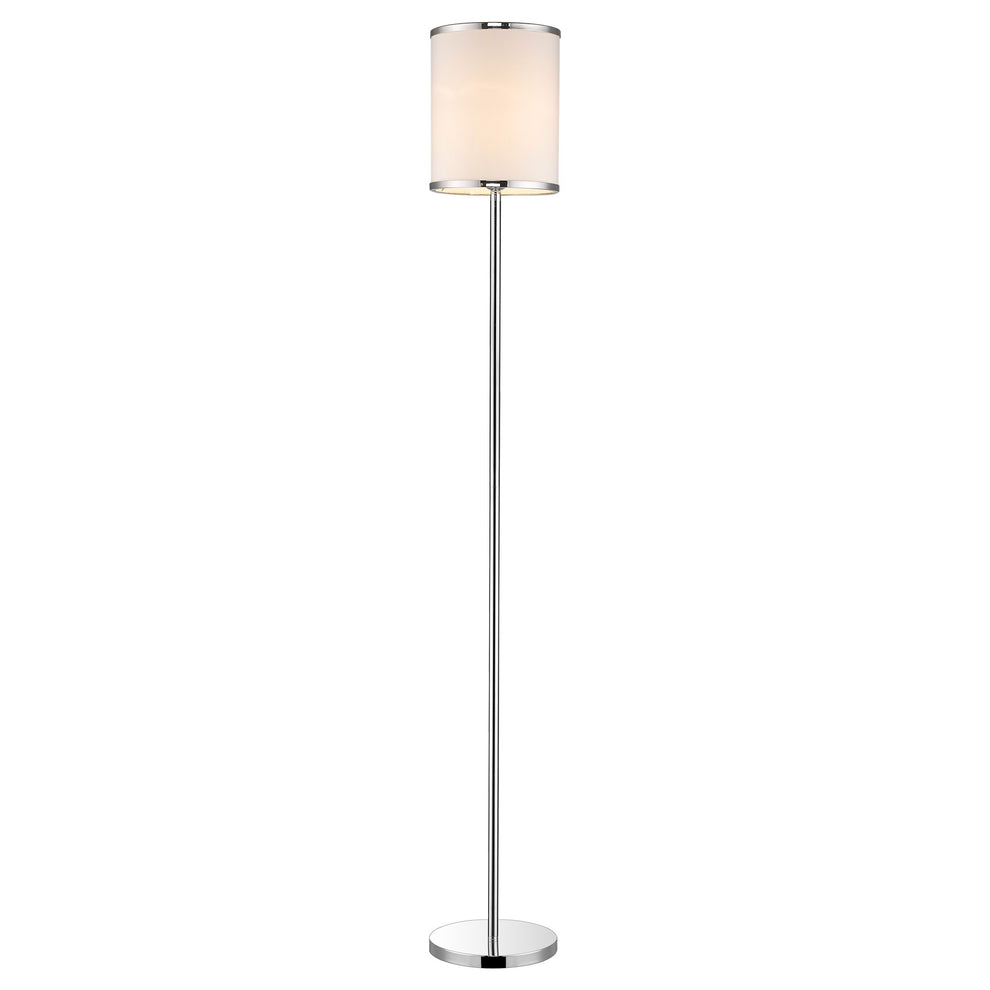 Lux II 1-Light Polished Chrome Floor Lamp With Metal Trimmed Off White Shantung Shade By Homeroots | Floor Lamps | Modishstore - 2