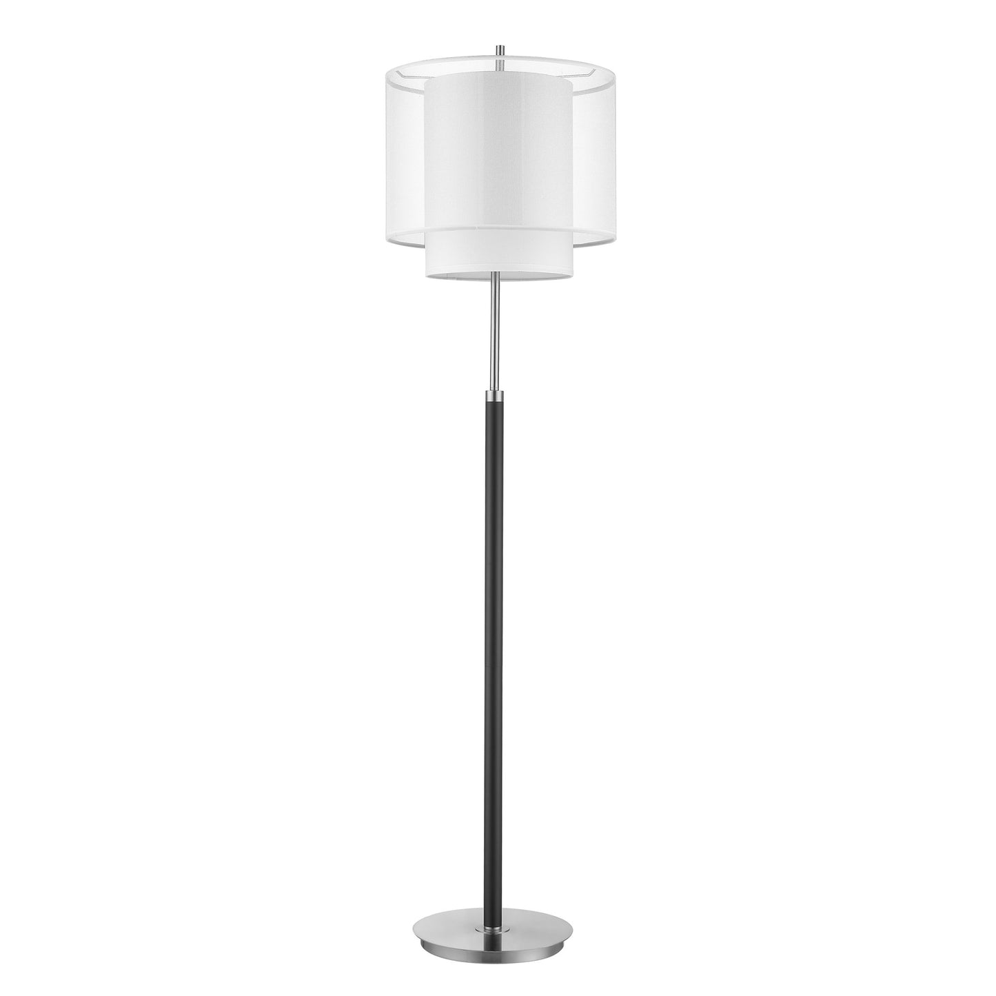 Roosevelt 1-Light Espresso And Brushed Nickel Floor Lamp With Sheer Snow Shantung Two Tier Shade By Homeroots | Floor Lamps | Modishstore