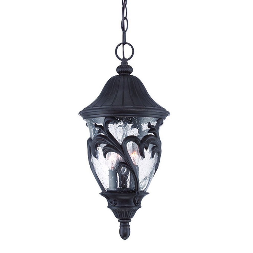 Three Light Matte Black Leaf Detail Hanging Light By Homeroots | Chandeliers | Modishstore - 2