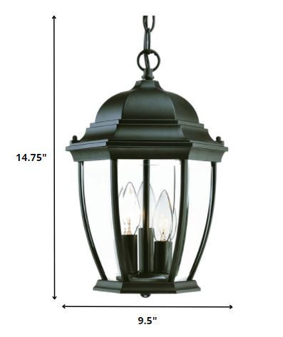 Three Light Matte Black Wide Lantern Hanging Light By Homeroots | Lanterns | Modishstore - 2