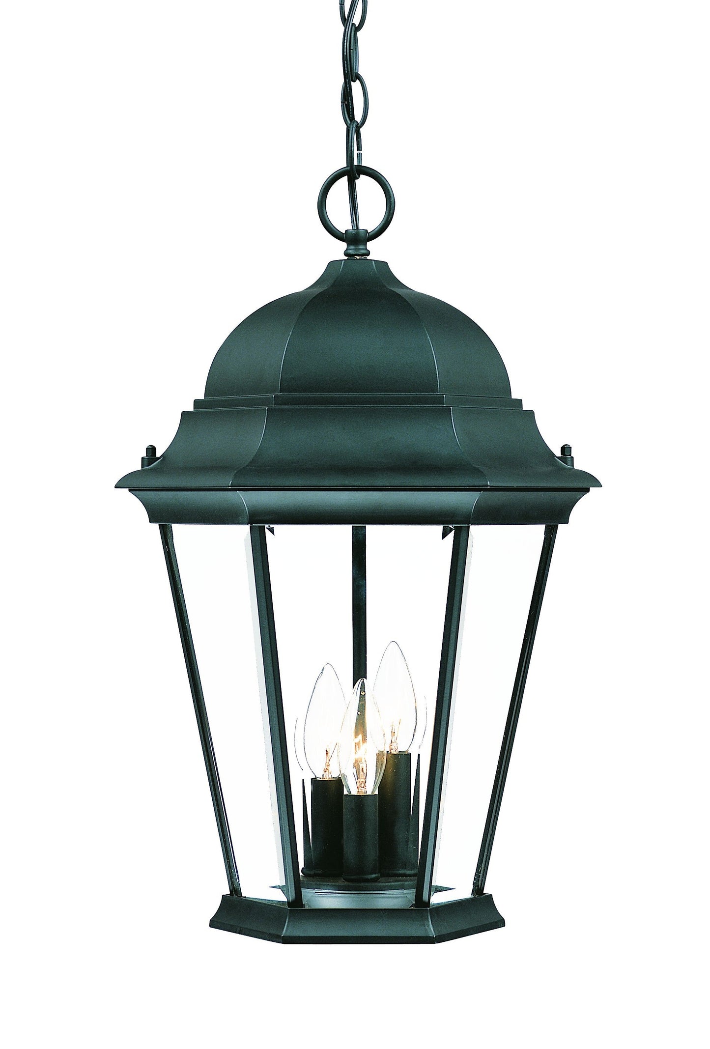 Three Light Matte Black Domed Glass Lantern Hanging Light By Homeroots | Lanterns | Modishstore