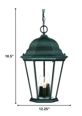 Three Light Matte Black Domed Glass Lantern Hanging Light By Homeroots | Lanterns | Modishstore - 2