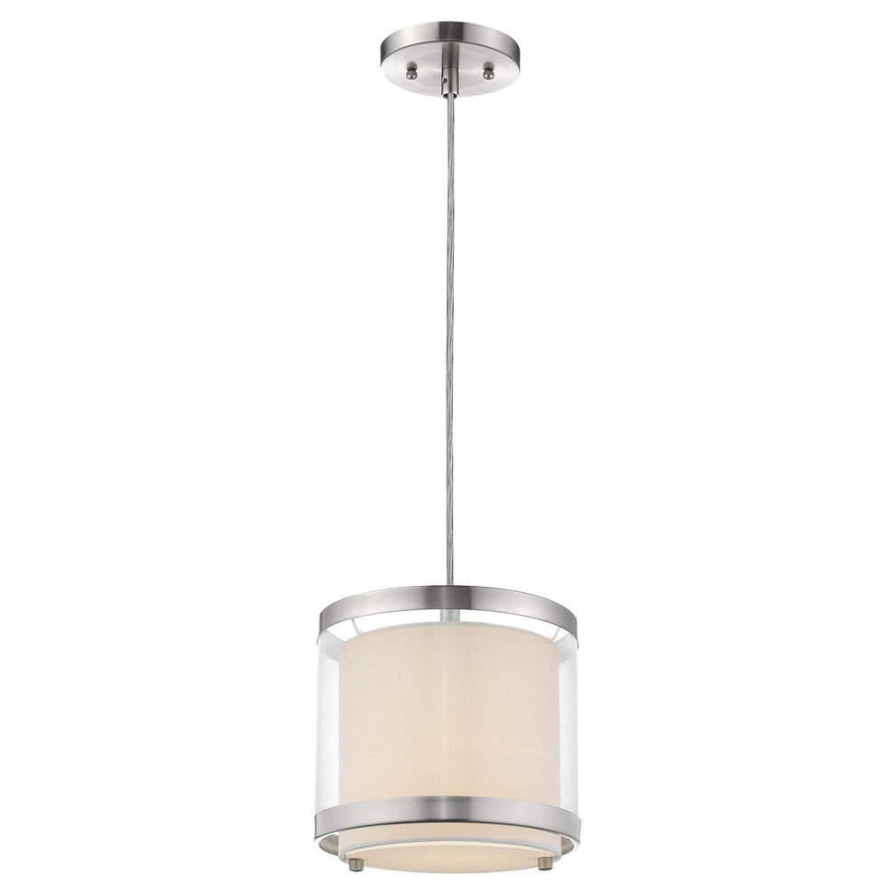 White and Silver Hanging Light with Fabric Shade By Homeroots | Chandeliers | Modishstore - 2