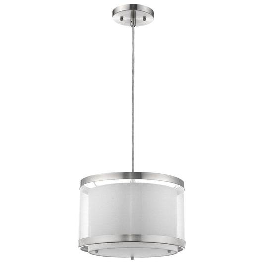 Lux 1-Light Brushed Nickel Pendant With Metal Trimmed Sheer Snow Shantung Two Tier Shade By Homeroots | Pendant Lamps | Modishstore