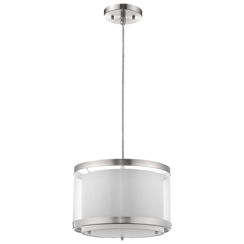Lux 1-Light Brushed Nickel Pendant With Metal Trimmed Sheer Snow Shantung Two Tier Shade By Homeroots | Pendant Lamps | Modishstore