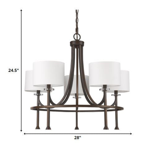 Kara 5-Light Oil-Rubbed Bronze Chandelier With Fabric Shades And Crystal Bobeches By Homeroots | Chandeliers | Modishstore - 4