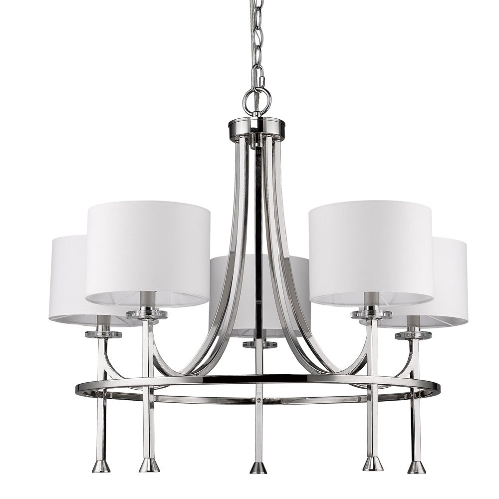 Kara 5-Light Polished Nickel Chandelier With Fabric Shades And Crystal Bobeches By Homeroots