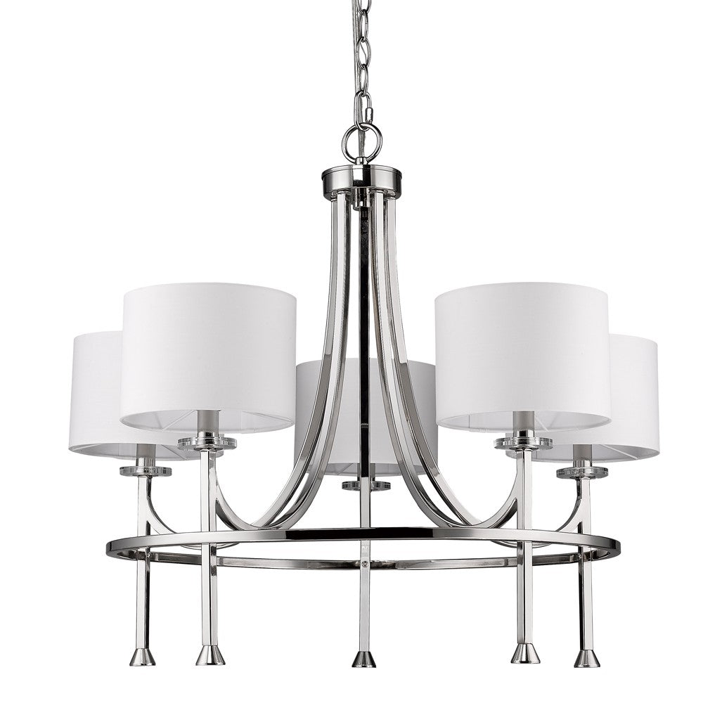 Kara 5-Light Polished Nickel Chandelier With Fabric Shades And Crystal Bobeches By Homeroots | Chandeliers | Modishstore
