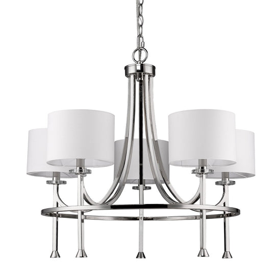 Kara 5-Light Polished Nickel Chandelier With Fabric Shades And Crystal Bobeches By Homeroots | Chandeliers | Modishstore