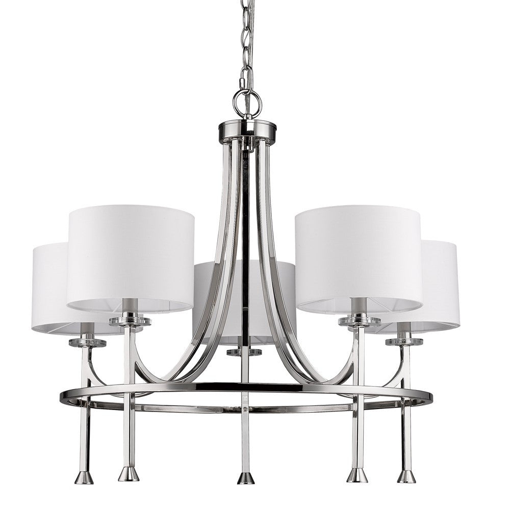 Kara 5-Light Polished Nickel Chandelier With Fabric Shades And Crystal Bobeches By Homeroots