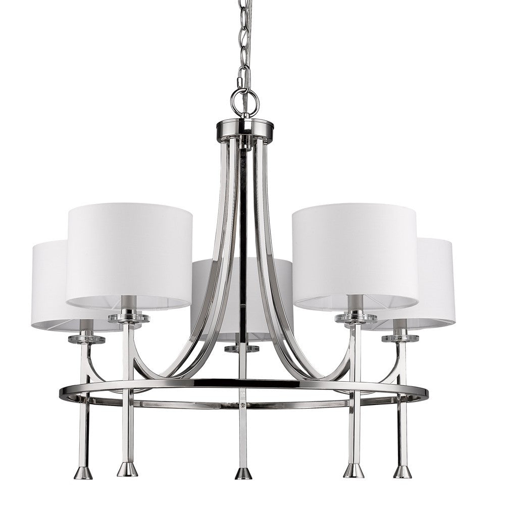 Kara 5-Light Polished Nickel Chandelier With Fabric Shades And Crystal Bobeches By Homeroots | Chandeliers | Modishstore - 2