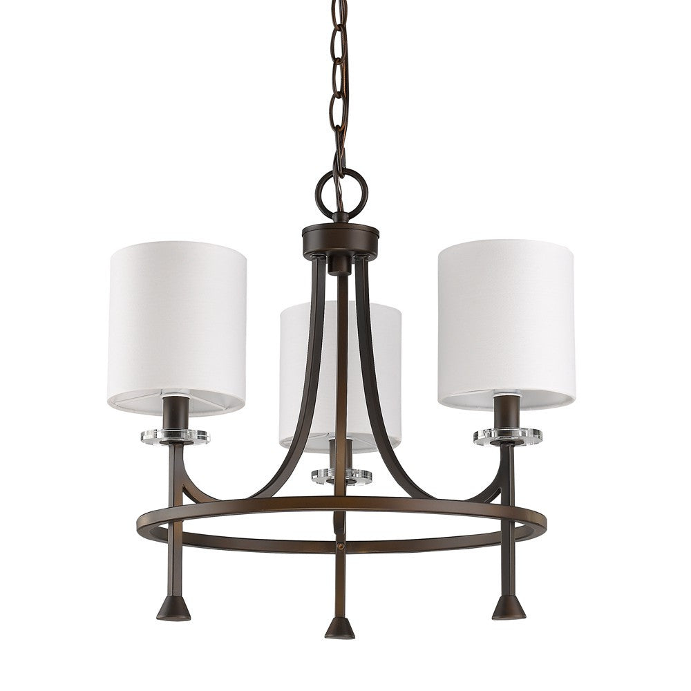 Kara 3-Light Oil-Rubbed Bronze Chandelier With Fabric Shades And Crystal Bobeches By Homeroots