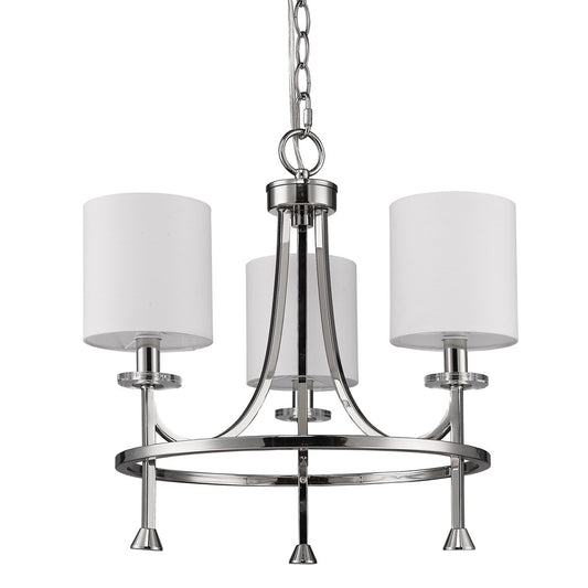 Kara 3-Light Polished Nickel Chandelier With Fabric Shades And Crystal Bobeches By Homeroots | Chandeliers | Modishstore