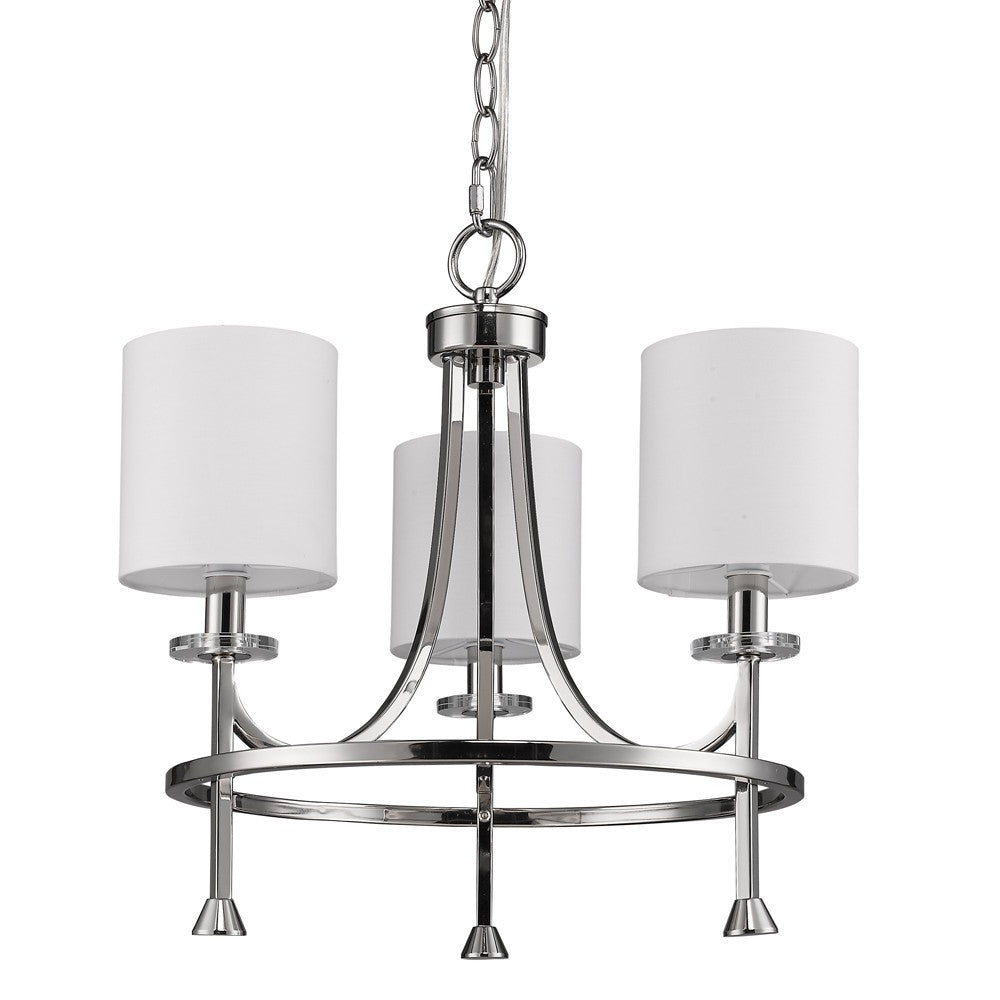 Kara 3-Light Polished Nickel Chandelier With Fabric Shades And Crystal Bobeches By Homeroots