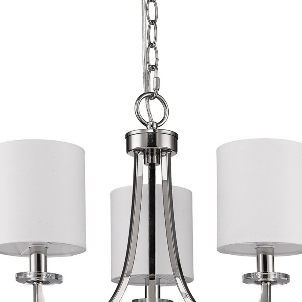 Kara 3-Light Polished Nickel Chandelier With Fabric Shades And Crystal Bobeches By Homeroots | Chandeliers | Modishstore - 3