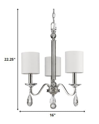Lily 3-Light Polished Nickel Chandelier With Fabric Shades And Crystal Accents By Homeroots