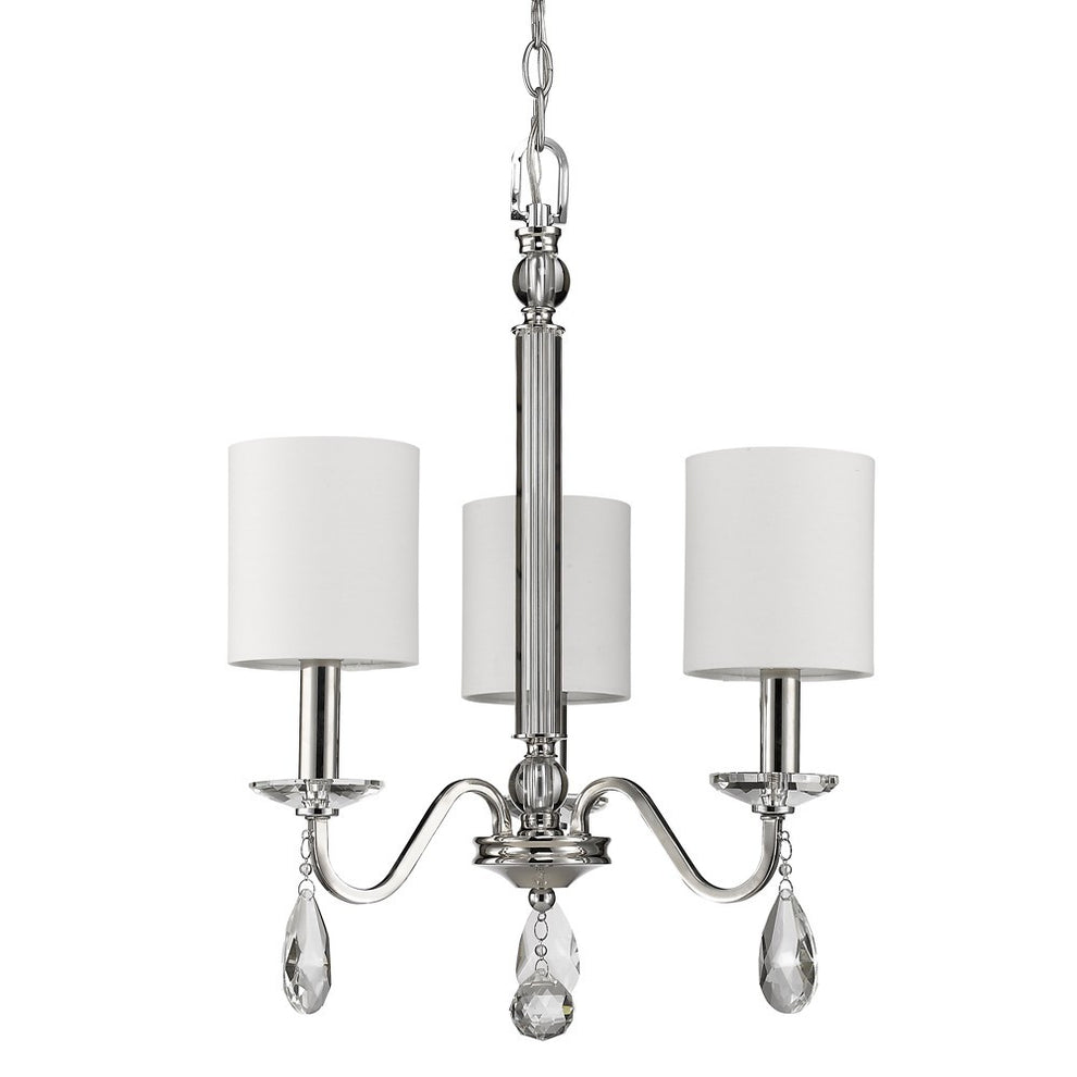 Lily 3-Light Polished Nickel Chandelier With Fabric Shades And Crystal Accents By Homeroots | Chandeliers | Modishstore - 2