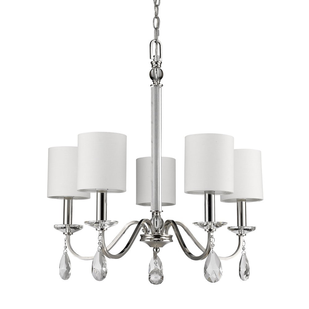 Lily 5-Light Polished Nickel Chandelier With Fabric Shades And Crystal Accents By Homeroots | Chandeliers | Modishstore