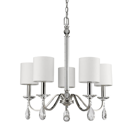 Lily 5-Light Polished Nickel Chandelier With Fabric Shades And Crystal Accents By Homeroots | Chandeliers | Modishstore