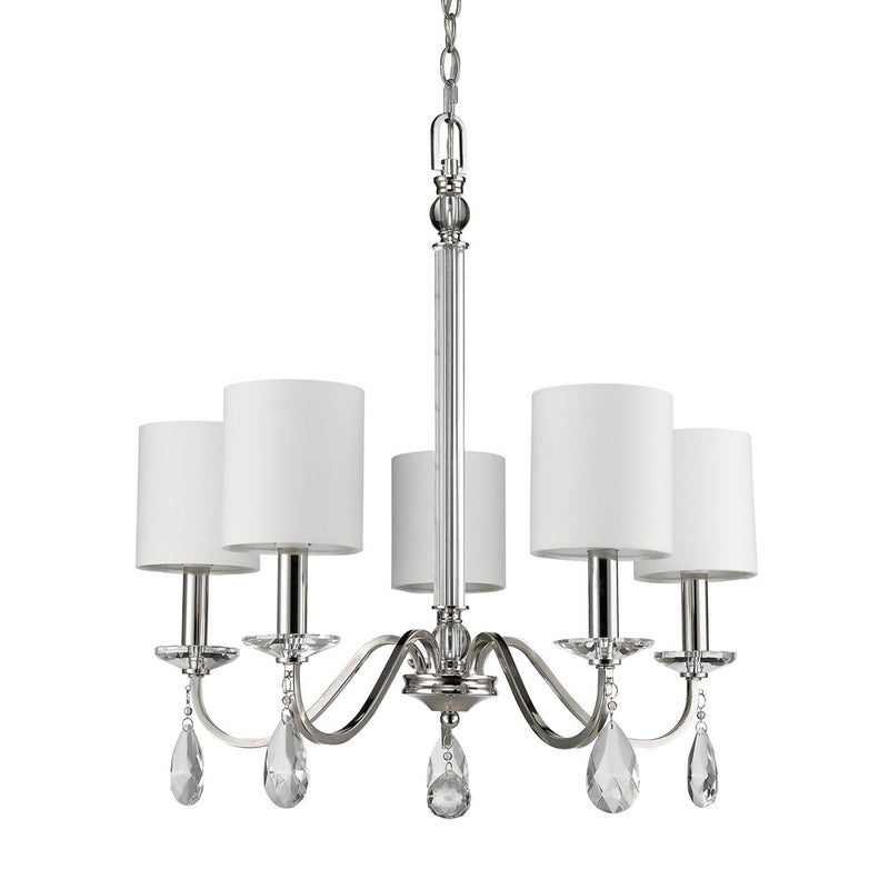 Lily 5-Light Polished Nickel Chandelier With Fabric Shades And Crystal Accents By Homeroots | Chandeliers | Modishstore