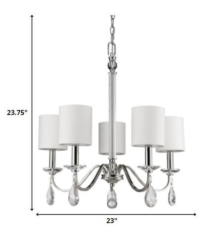 Lily 5-Light Polished Nickel Chandelier With Fabric Shades And Crystal Accents By Homeroots