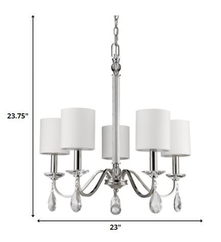 Lily 5-Light Polished Nickel Chandelier With Fabric Shades And Crystal Accents By Homeroots | Chandeliers | Modishstore - 5