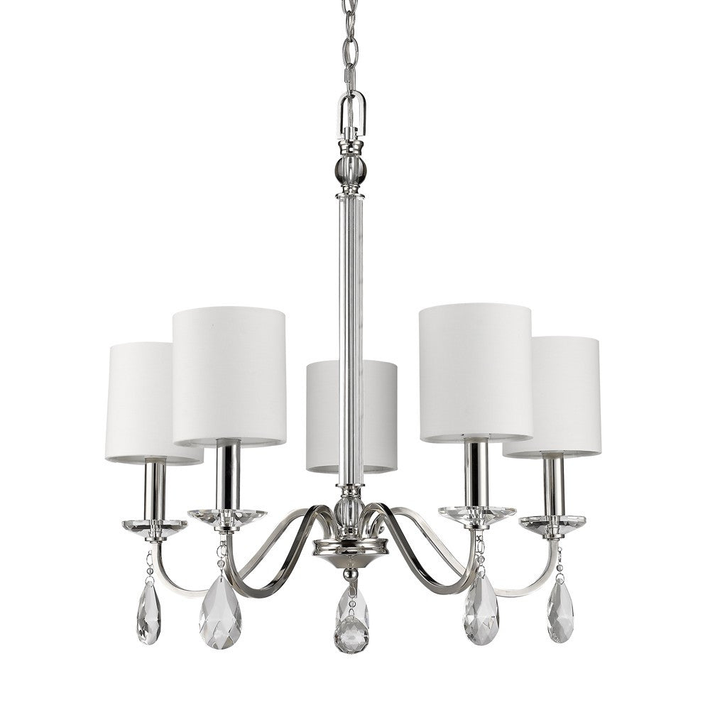 Lily 5-Light Polished Nickel Chandelier With Fabric Shades And Crystal Accents By Homeroots | Chandeliers | Modishstore - 2