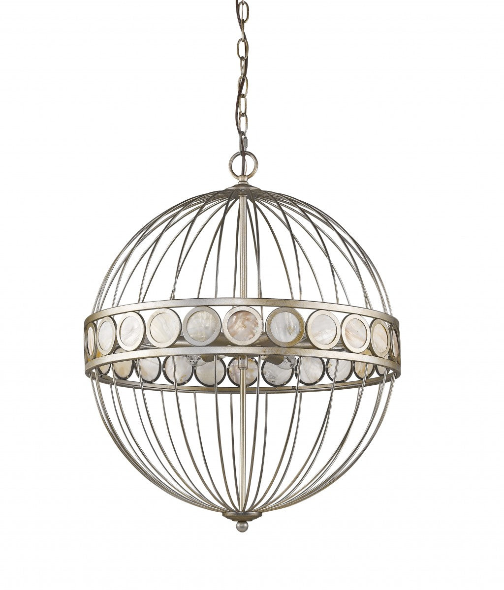 Aria 6-Light Antique Silver Globe Pendant With Mother Of Pearl Accents By Homeroots | Pendant Lamps | Modishstore