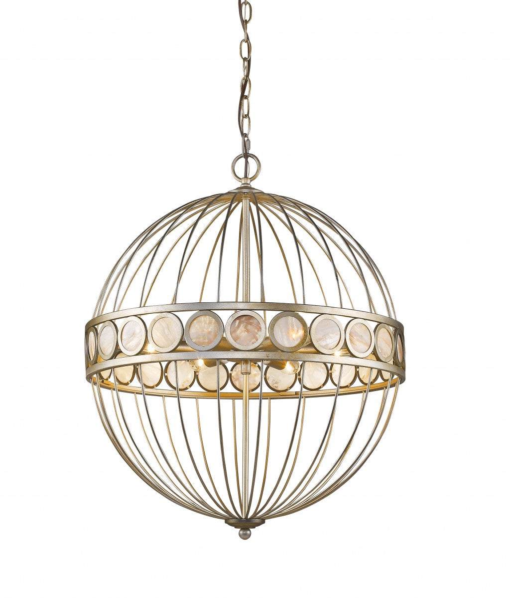 Aria 6-Light Antique Silver Globe Pendant With Mother Of Pearl Accents By Homeroots | Pendant Lamps | Modishstore - 2
